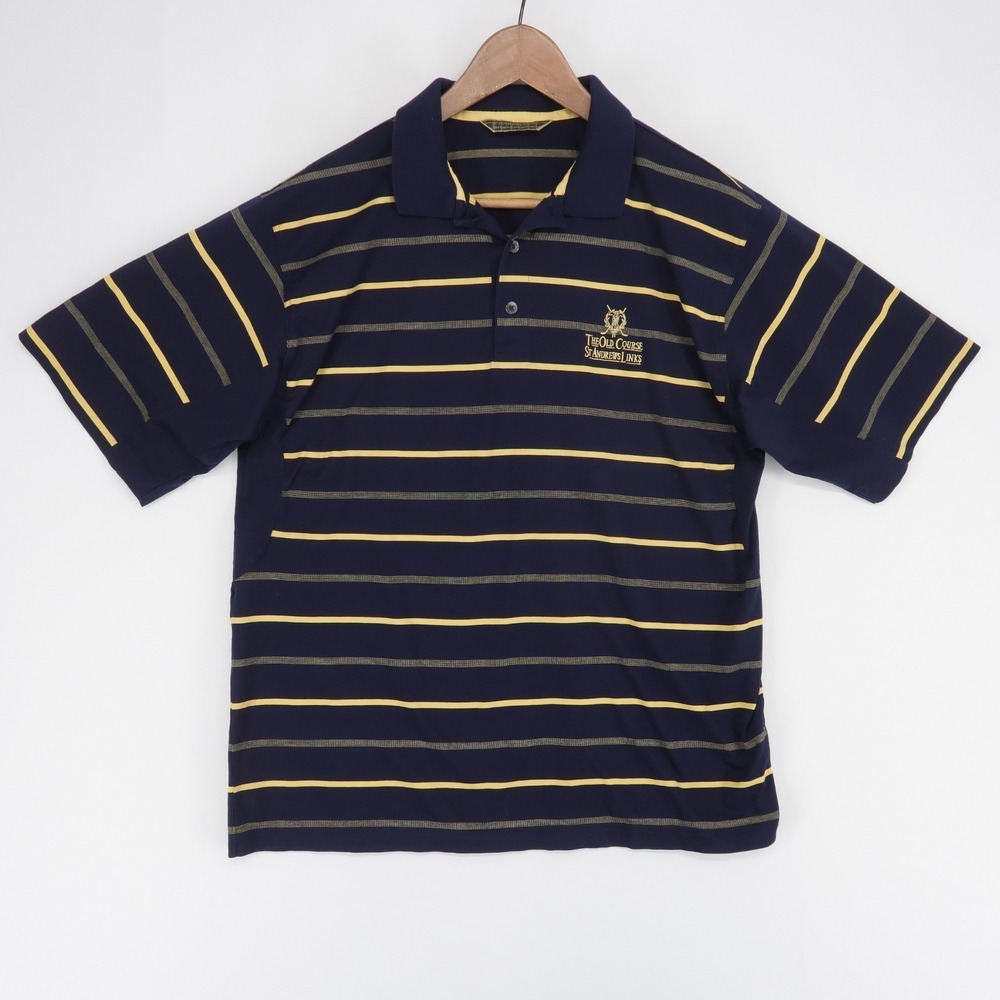 St Andrews Links Tartan Collection Polo Shirt Mens L Navy Stripe Filo Di Scozia